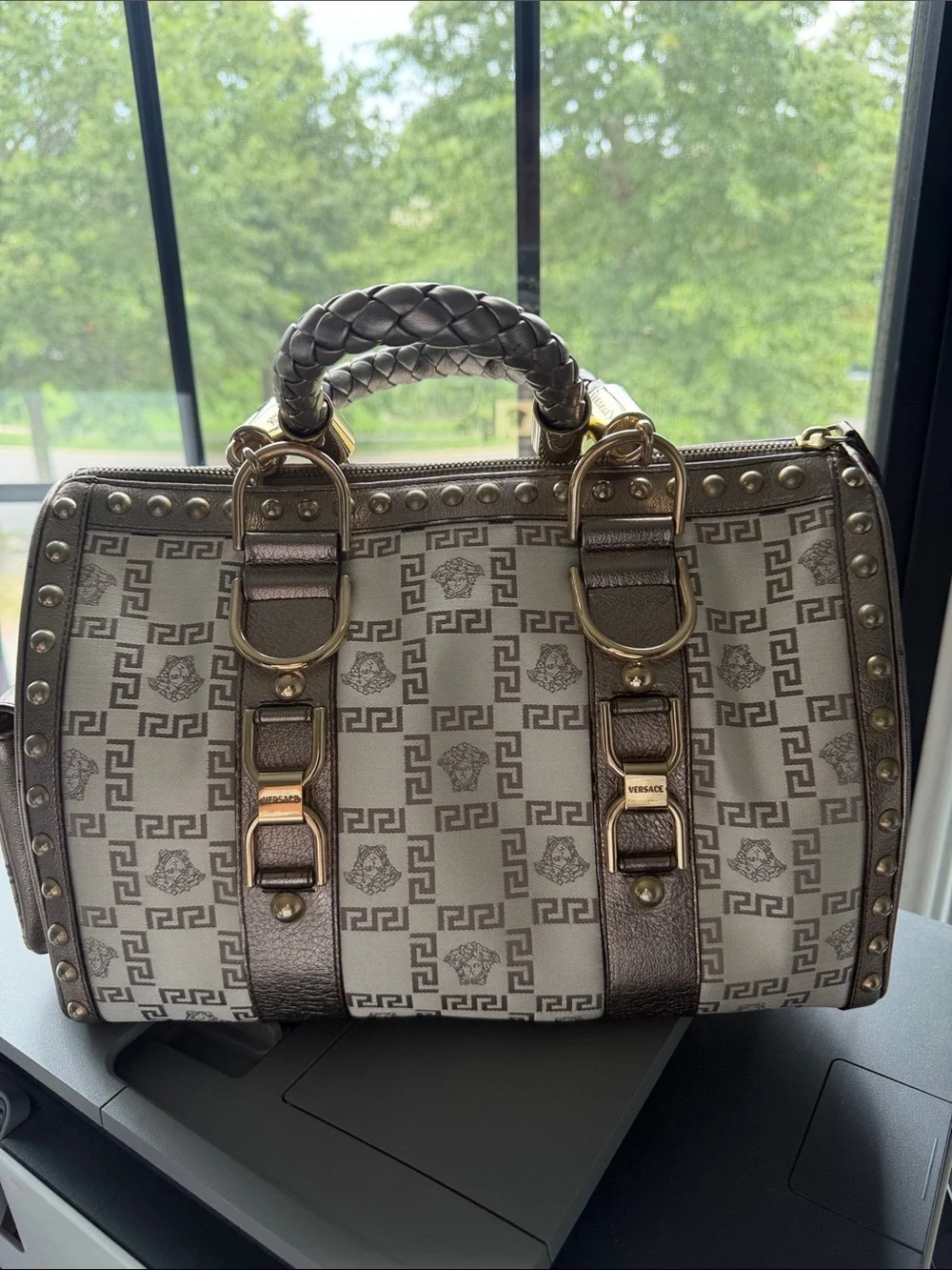 Versace Snap out of it Medusa Jacquard Madonna Vintage Satchel